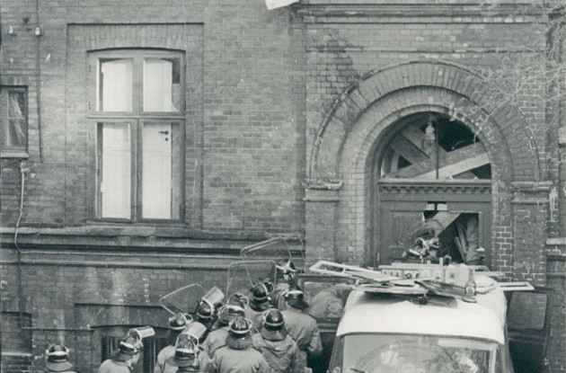 Politistorm på Sorte Hest ved besættelsen af teatret i 1982.