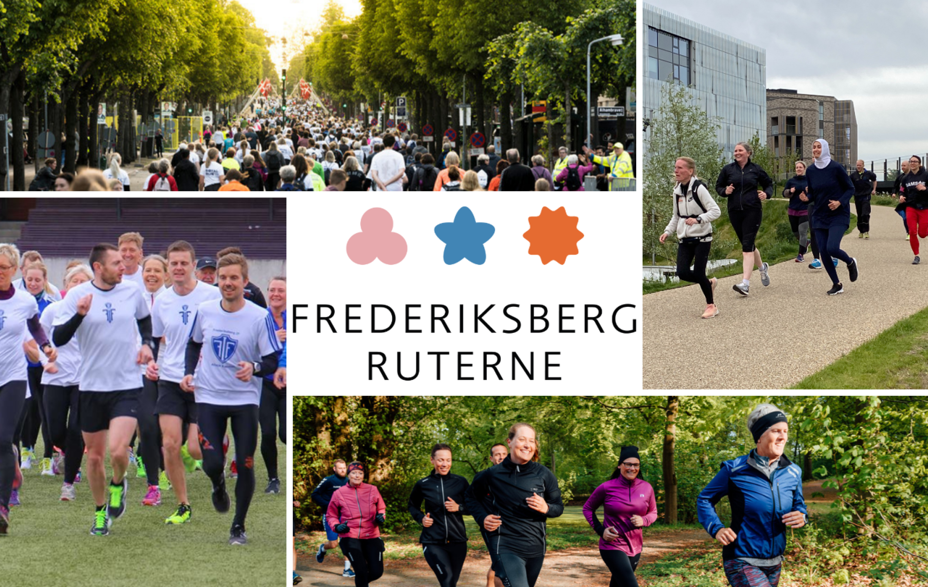 Collage med borgere, der deltager i forskellige løbeaktiviteter i Frederiksberg Kommune.